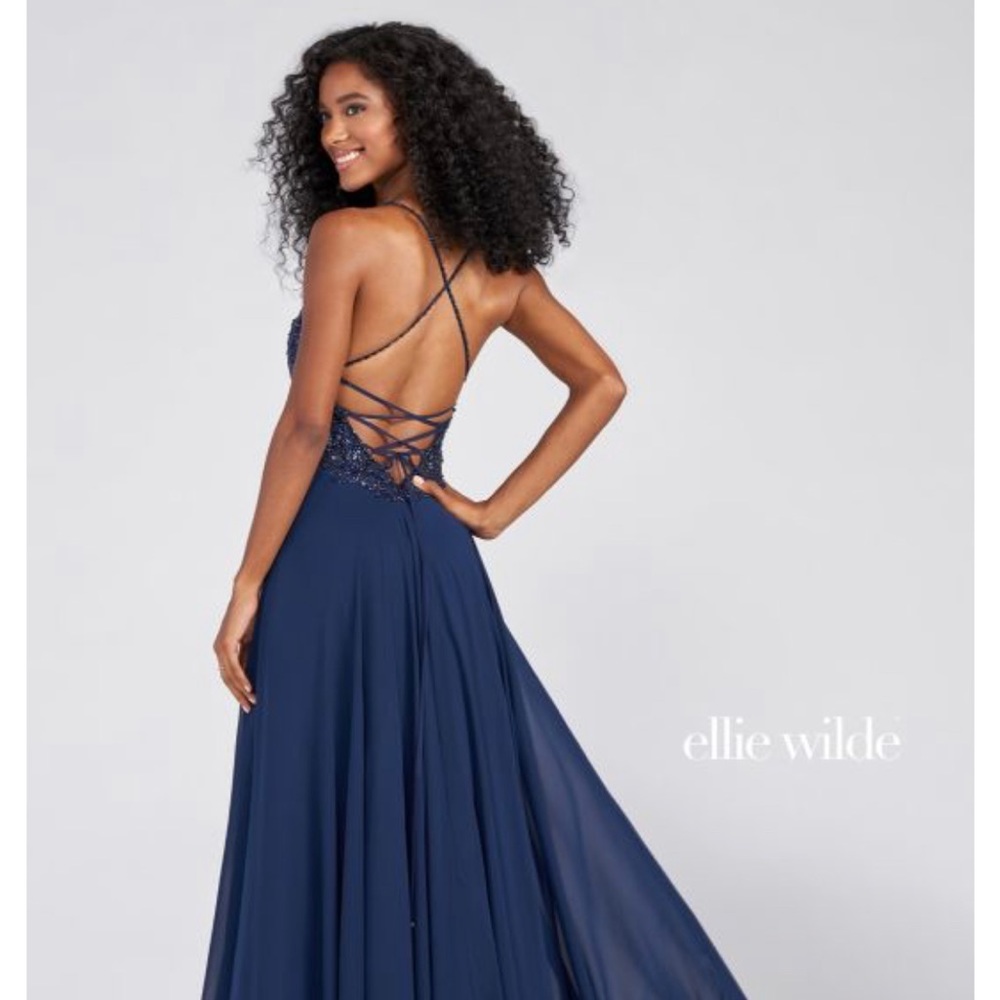 Ellie Wilde Mon Cheri Beaded Top Evening dress Navy Blue Size 10 - Picture 5 of 11